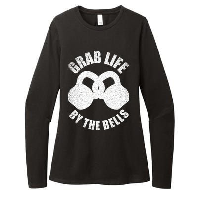 Grab Life By The Bells Gift Kettlebell Pun Gift Gym Motivational Funny Gift Womens CVC Long Sleeve Shirt