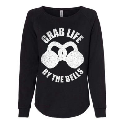 Grab Life By The Bells Gift Kettlebell Pun Gift Gym Motivational Funny Gift Womens California Wash Sweatshirt