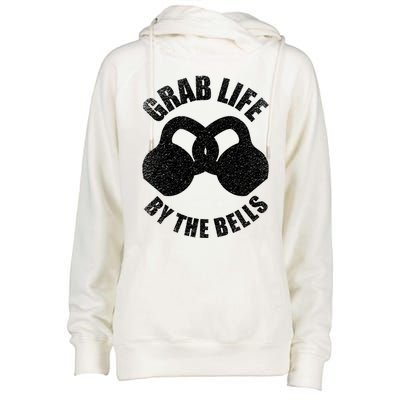 Grab Life By The Bells Gift Kettlebell Pun Gift Gym Motivational Funny Gift Womens Funnel Neck Pullover Hood