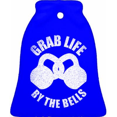 Grab Life By The Bells Gift Kettlebell Pun Gift Gym Motivational Funny Gift Ceramic Bell Ornament