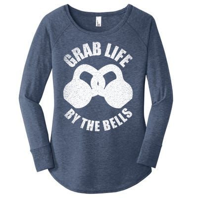 Grab Life By The Bells Gift Kettlebell Pun Gift Gym Motivational Funny Gift Women's Perfect Tri Tunic Long Sleeve Shirt