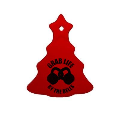 Grab Life By The Bells Gift Kettlebell Pun Gift Gym Motivational Funny Gift Ceramic Tree Ornament