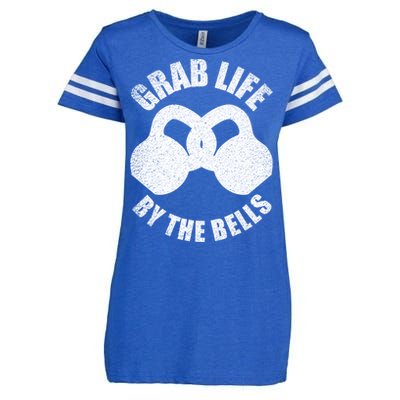 Grab Life By The Bells Gift Kettlebell Pun Gift Gym Motivational Funny Gift Enza Ladies Jersey Football T-Shirt