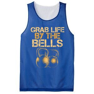 Grab Life By The Bells Kettlebells Workout Gym Bodybuilder Cool Gift Mesh Reversible Basketball Jersey Tank