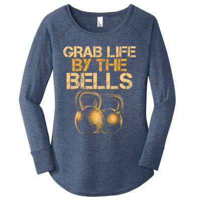 Grab Life By The Bells Kettlebells Workout Gym Bodybuilder Cool Gift Women's Perfect Tri Tunic Long Sleeve Shirt