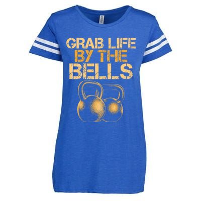 Grab Life By The Bells Kettlebells Workout Gym Bodybuilder Cool Gift Enza Ladies Jersey Football T-Shirt