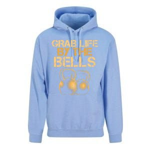 Grab Life By The Bells Kettlebells Workout Gym Bodybuilder Cool Gift Unisex Surf Hoodie