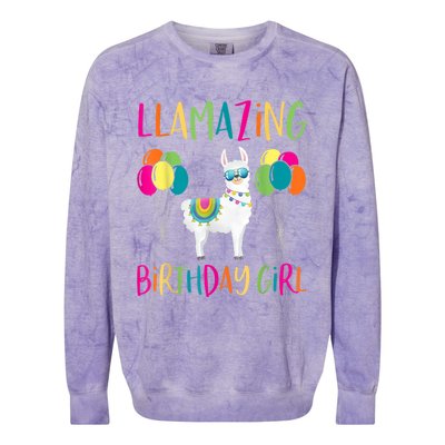 Girl Llama Birthday LLamazing Party Alpaca Balloons 1 Colorblast Crewneck Sweatshirt