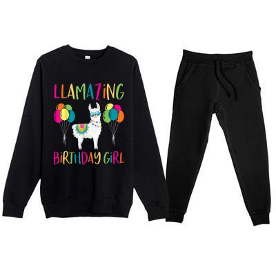 Girl Llama Birthday LLamazing Party Alpaca Balloons 1 Premium Crewneck Sweatsuit Set