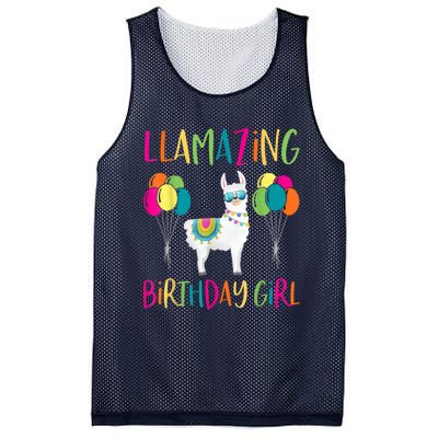 Girl Llama Birthday LLamazing Party Alpaca Balloons 1 Mesh Reversible Basketball Jersey Tank