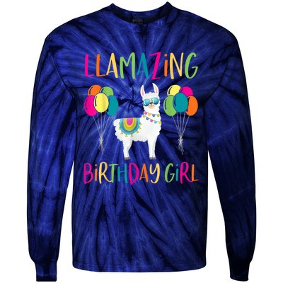 Girl Llama Birthday LLamazing Party Alpaca Balloons 1 Tie-Dye Long Sleeve Shirt