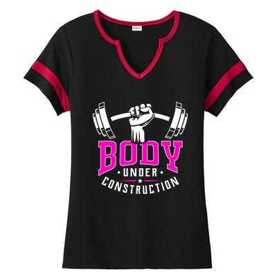 Gym Lovers Body Under Construction Workout Related Gym Rats Cute Gift Ladies Halftime Notch Neck Tee