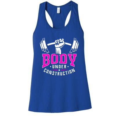 Gym Lovers Body Under Construction Workout Related Gym Rats Cute Gift Women's Racerback Tank