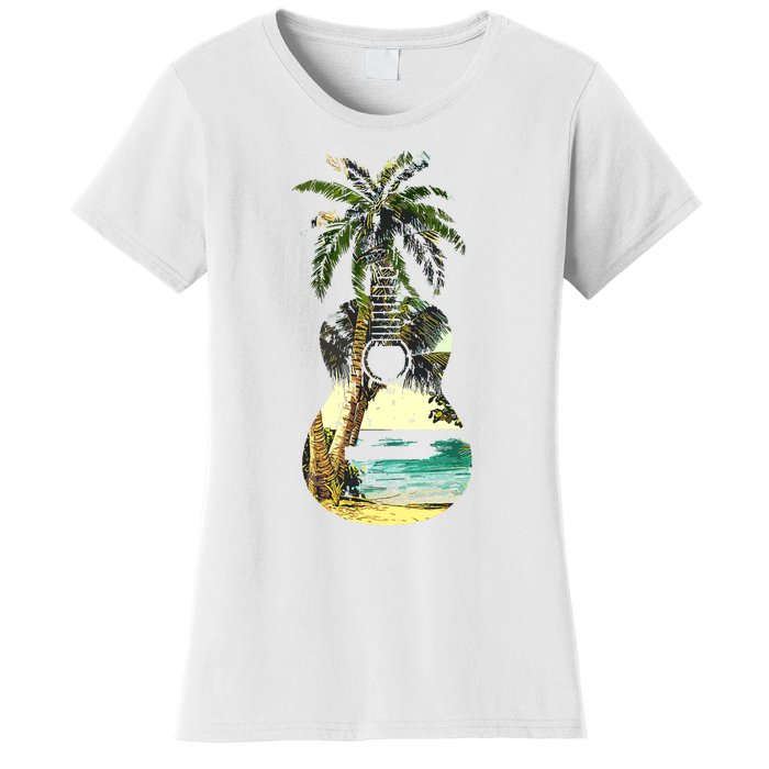 Guitar Lover Beach Palm Trees Vacation Acoustic Music Band Women's T-Shirt