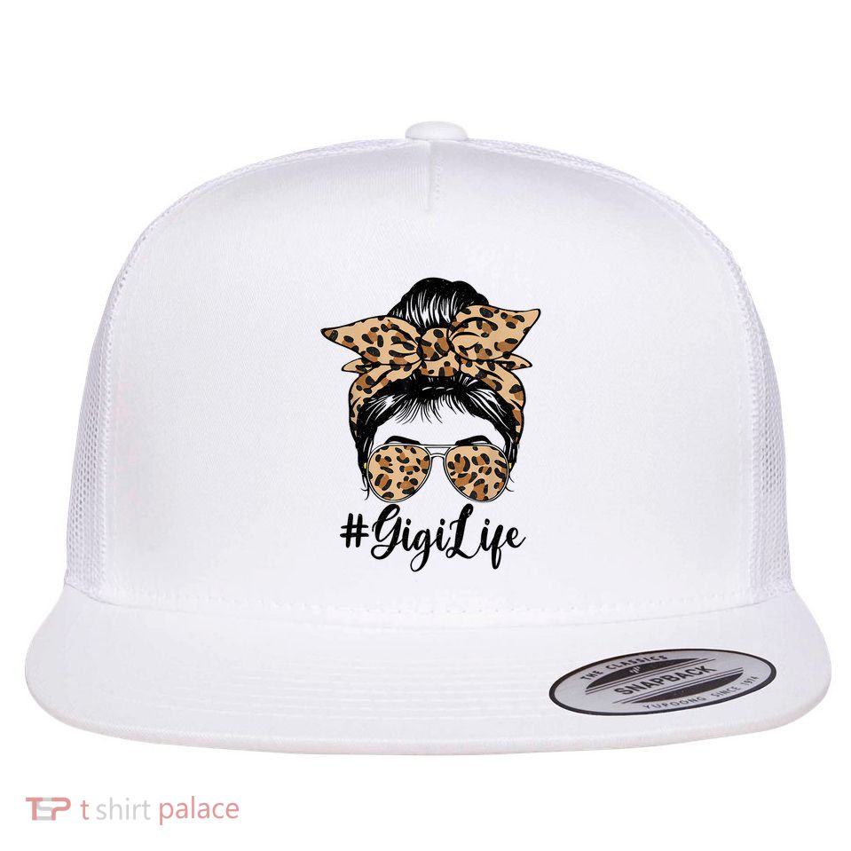  Gigi Life Bleached Leopard Messy Bun Mother's Day Flat Bill Trucker Hat