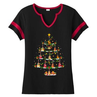 Guitar Lover Christmas Lighting Guitar Xmas Tree Meaningful Gift Ladies Halftime Notch Neck Tee