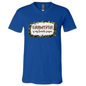 G0r Leopard Camo Crawfish Is My Favorite Season Cajun Lover Gift V-Neck T-Shirt