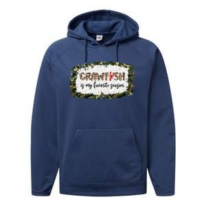 G0r Leopard Camo Crawfish Is My Favorite Season Cajun Lover Gift Performance Fleece Hoodie