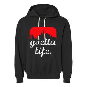 Goetta Life Cincinnati Skyline Funny Cincinnati Food Garment-Dyed Fleece Hoodie