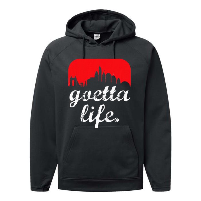 Goetta Life Cincinnati Skyline Funny Cincinnati Food Performance Fleece Hoodie