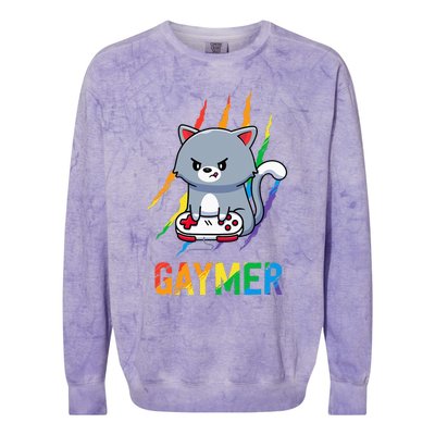 Gaymer LGBT Cat Pride Rainbow Video Game Lovers Gift Colorblast Crewneck Sweatshirt