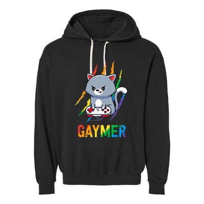 Gaymer LGBT Cat Pride Rainbow Video Game Lovers Gift Garment-Dyed Fleece Hoodie