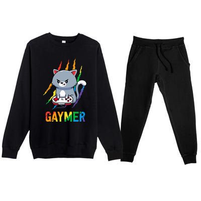 Gaymer LGBT Cat Pride Rainbow Video Game Lovers Gift Premium Crewneck Sweatsuit Set