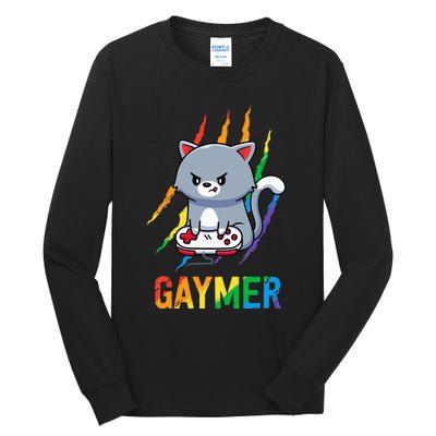 Gaymer LGBT Cat Pride Rainbow Video Game Lovers Gift Tall Long Sleeve T-Shirt