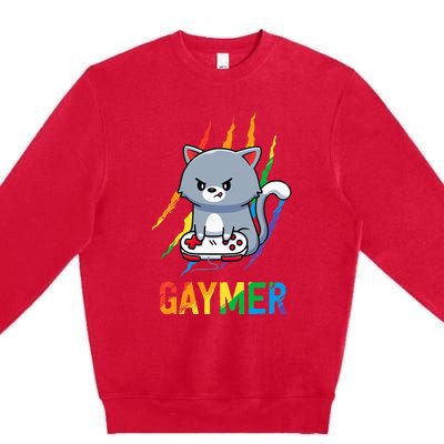 Gaymer LGBT Cat Pride Rainbow Video Game Lovers Gift Premium Crewneck Sweatshirt