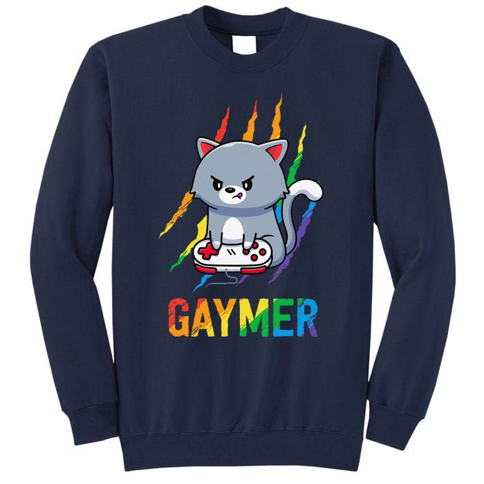 Gaymer Lgbt Cat Pride Rainbow Video Game Lovers Gift Tall Sweatshirt