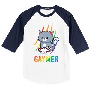 Gaymer Lgbt Cat Pride Rainbow Video Game Lovers Gift Baseball Sleeve Shirt