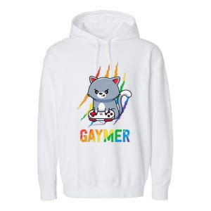 Gaymer Lgbt Cat Pride Rainbow Video Game Lovers Gift Garment-Dyed Fleece Hoodie