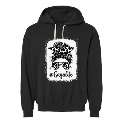 Gaga Life Cow Messy Bun Hair Mother's Day Garment-Dyed Fleece Hoodie