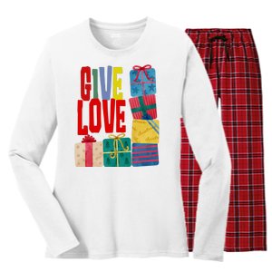 Give Love Christmas Holiday Gifts Women's Long Sleeve Flannel Pajama Set 