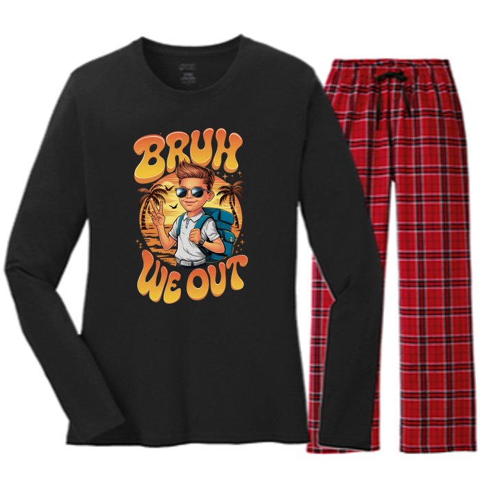 Groovy Last Day Of School Bruh We Out Women's Long Sleeve Flannel Pajama Set 