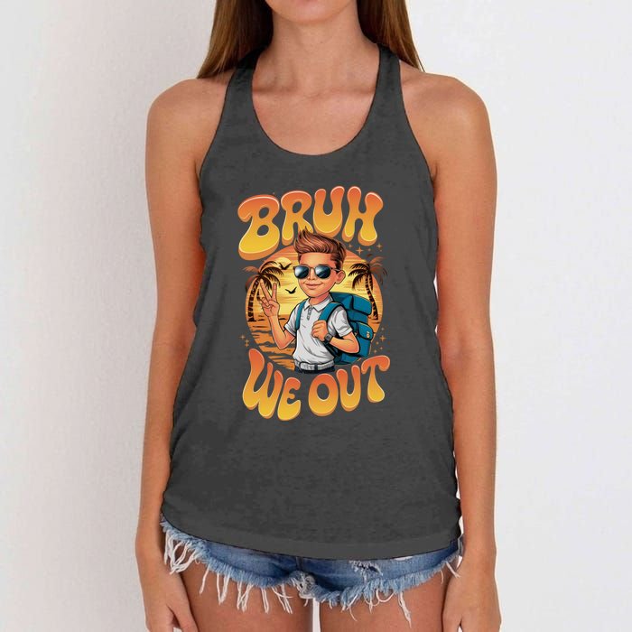 Groovy Last Day Of School Bruh We Out Women's Knotted Racerback Tank