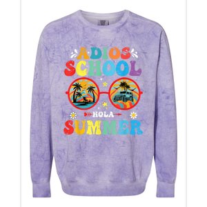 Groovy Last Day Of School Adios School Hola Summer Teacher Colorblast Crewneck Sweatshirt