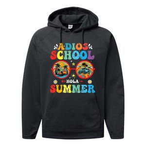 Groovy Last Day Of School Adios School Hola Summer Teacher Performance Fleece Hoodie