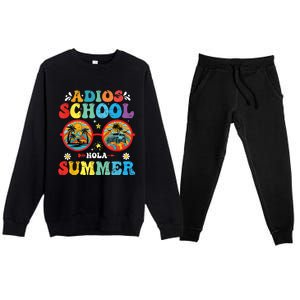 Groovy Last Day Of School Adios School Hola Summer Teacher Premium Crewneck Sweatsuit Set