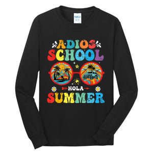 Groovy Last Day Of School Adios School Hola Summer Teacher Tall Long Sleeve T-Shirt