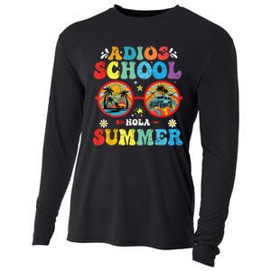 Groovy Last Day Of School Adios School Hola Summer Teacher Cooling Performance Long Sleeve Crew