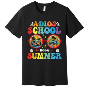 Groovy Last Day Of School Adios School Hola Summer Teacher Premium T-Shirt