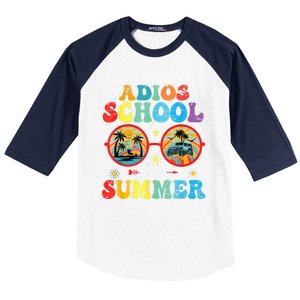 Groovy Last Day Of School Adios School Hola Summer Teacher Baseball Sleeve Shirt