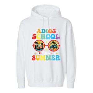 Groovy Last Day Of School Adios School Hola Summer Teacher Garment-Dyed Fleece Hoodie