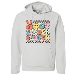 Groovy Last Day Of School Peace Out Kindergarten Performance Fleece Hoodie