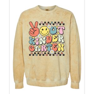 Groovy Last Day Of School Peace Out Kindergarten Colorblast Crewneck Sweatshirt