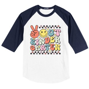 Groovy Last Day Of School Peace Out Kindergarten Baseball Sleeve Shirt