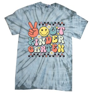 Groovy Last Day Of School Peace Out Kindergarten Tie-Dye T-Shirt