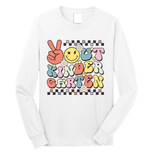 Groovy Last Day Of School Peace Out Kindergarten Long Sleeve Shirt