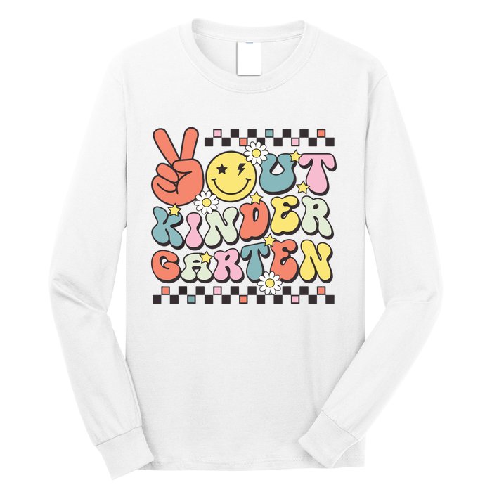 Groovy Last Day Of School Peace Out Kindergarten Long Sleeve Shirt